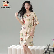 大嘴猴（paul frank）純棉短袖帶胸墊睡裙女夏季少女全棉韓版連衣裙家居服睡衣女 2183W卡其 M