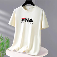 Fila純棉短袖T恤男夏季寬松情侶體恤休閑 米色大FN 4XL 【180-200斤】