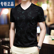 利郎夏季冰絲光棉V領(lǐng)短袖t恤男裝中年雞心領(lǐng)寬松大碼半袖爸爸裝體恤衫 J501綠色 2XL 180