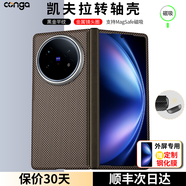 CONGA適用vivoxfold5手機殼套凱夫拉芳綸纖維vivo x fold5 pro保護套碳纖維翻蓋式全包防摔超薄商磁吸 黑金平紋｜中軸保護｜支持磁吸 【單前蓋】vivoXFold5