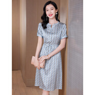 SUSTYLE奢侈高端品牌女裝真絲連衣裙女2025夏季新款時尚顯瘦時尚桑蠶絲裙 蘭色 L