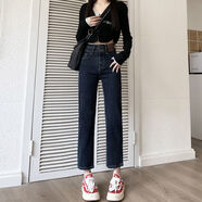 俞兆林（YUZHAOLIN）直筒牛仔褲女春秋2025新款高腰遮肉顯瘦法棍褲小個(gè)子九分煙管褲子 藍灰色-八分 S