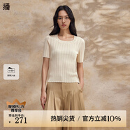 播薄款針織衫女2024春季新款圓領修身短袖毛衣DDR2SD5457 O00晚紗 晚紗 M