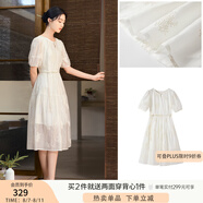 香影白色天絲連衣裙女2025夏季新款圓領(lǐng)燈籠袖抽繩國風(fēng)收腰仙女裙 米白 XL 170/92A/125-140斤