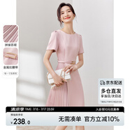 尚都比拉設(shè)計(jì)感拼接連衣裙夏季高級(jí)感氣質(zhì)百褶裙小個(gè)子中長(zhǎng)裙子 粉陶色 S