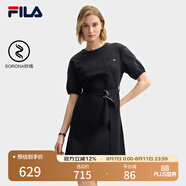 FILA 斐樂(lè )官方女子針織連衣裙2025夏新款時(shí)尚休閑寬松短袖連身裙 傳奇藍-NV M 165/84A/M