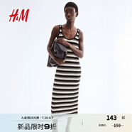 H&M女裝背心吊帶連衣裙2025夏季新款新款無袖針織連身裙1290595 黑色/條紋 XS 155/80