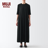 無印良品 MUJI 女式 雙羅紋編織 五分袖連衣裙 BBP32A2A 裙子 黑色 M