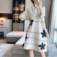 三宅一生日本褶皺秋季新款翻領(lǐng)拼色釘珠開(kāi)衫連衣裙氣質(zhì)優(yōu)雅顯瘦遮 白色 均碼 【90-160斤】