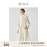 EIN言復古文藝浪漫風(fēng)琴褶立領(lǐng)A字型襯衫式長(cháng)袖連衣裙春秋新款 淺杏 S