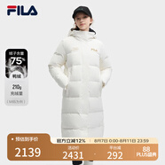 FILA 斐護科技|斐樂女裝長款羽絨服冬季休閑簡約連帽保暖羽絨外套 云菇白-WT 170/88A/L