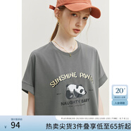 范思藍(lán)恩23FS12696美式復(fù)古短袖t恤女夏季新款索羅娜涼感上衣 灰色熊貓 XL