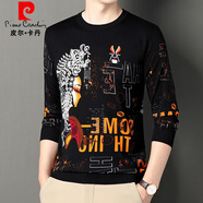 皮爾卡丹（pierre cardin）春秋季圓領(lǐng)長袖t恤男 霸氣個性印花龍圖上衣針織純棉體恤打底衫潮 6805-臉譜 M 165-