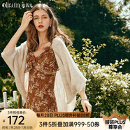 Olrain歐芮兒杏色開衫毛衣女春季女裝寬松慵懶薄款針織披肩外套衣服 杏色 M