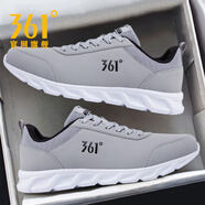361°運(yùn)動(dòng)鞋男跑步鞋皮面防水輕便減震跑鞋官網(wǎng)正品男鞋黑色休閑鞋子 太空灰/361度白-4 42