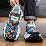 AIZUNSHI男鞋2025夏季新款透氣刺繡老爹鞋厚底增高懶人腳蹬休閑運動(dòng)鞋潮鞋 藍色 41 (255mm)