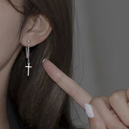 銀千惠925銀花環(huán)耳墜女個(gè)性氣質(zhì)花朵耳環(huán)學(xué)生簡(jiǎn)約小清新百搭耳飾品 925純銀十字架耳釘白金色