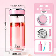 希諾（HEENOOR）希諾玻璃杯女高顏值單層水杯女生茶杯辦公仙女杯便攜家用喝水杯子 400ML粉色帶濾網(wǎng)送杯套杯刷