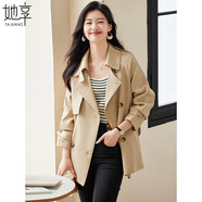 她享風(fēng)衣外套女氣質(zhì)短款雙排扣風(fēng)衣女士休閑外套春秋上衣 T143U8006