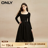 ONLY時(shí)尚復(fù)古U領(lǐng)高腰長(zhǎng)袖中長(zhǎng)款連衣裙女|123107041 E39 黑美人 S (160) 80A