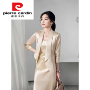 皮爾卡丹（PIERRE CARDIN）緞面醋酸連衣裙子2025新款氣質(zhì)高端西裝打底裙女裝兩件套 香檳色 3XL 建議145-160斤