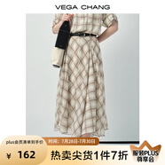 VEGA CHANG連衣裙女2025新款夏季高級(jí)感度假風(fēng)休閑格紋設(shè)計(jì)感小個(gè)子連衣短裙 棕格紋（半身裙） L