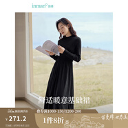 茵曼（INMAN）燈芯絨連衣裙春秋女裝新品長(zhǎng)袖休閑針織禮服中長(zhǎng)裙子 午夜黑-18348727 S