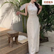 舊感夏季大碼新中式感掛脖露肩吊帶裙開衫兩件套日常求婚領(lǐng)證裙子 原版提花裙 M 【95-105斤】