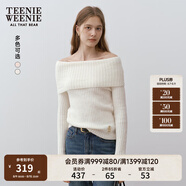 Teenie Weenie小熊女裝簡(jiǎn)約時(shí)尚毛衣冬季一字領(lǐng)露肩金絲貼布上衣女 象牙白 M 165