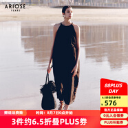 艾諾絲雅詩【商場同款】2025夏季新亞麻度假風的掛脖希臘裙連衣裙40529052 黑色 M