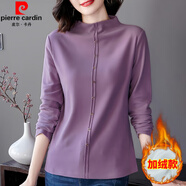 皮爾卡丹雙面德絨打底衫女裝2025秋冬新款半高領(lǐng)長(cháng)袖t恤大碼保暖內搭上衣 紫色【款】  加絨 5XL (建議180-200斤)