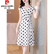 皮爾卡丹（pierre cardin）中年高端媽m品牌圓點(diǎn)連衣裙女2025新款夏季小個(gè)子氣質(zhì)時(shí)尚裙子女 白色 L (100-115斤)