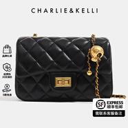 CHARLIE&KELLI CK品牌包包女包2025新款520情人節(jié)禮物鏈條菱格包小香風單肩斜挎 黑色鎏金無logo（紅色內里）