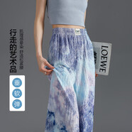 德瑪納【藝術(shù)褶皺暈染】夏季舒適松緊腰長(cháng)褲直筒寬松小個(gè)子女式休閑褲