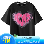 ICONS Lab聯(lián)名SSURPLUS發(fā)泡愛心煙霧寬松短袖純棉T恤 黑底紅花 M
