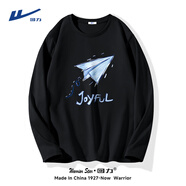 回力（Warrior）t恤長(cháng)袖男女同款秋冬潮流純棉體恤衫情侶寬松運動(dòng)上衣 黑色 S