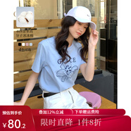 熙世界sllsky重工刺繡百合花T恤短袖2025新款春夏休閑風(fēng)圓領(lǐng)正肩上衣 粉藍(lán)色 S