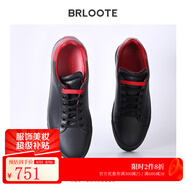 巴魯特（Brloote）輕奢意大利牛皮皮鞋撞色透氣舒適小白鞋秋冬 黑色 40