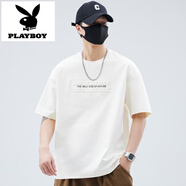 花花公子（PLAYBOY）液氨棉短袖t恤男夏季薄款潮流寬松百搭純色半袖大碼體恤父親節(jié) 301米白 XL 145-160斤