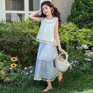 童裝女童連衣裙夏裝三件套中大童女孩波西米亞風(fēng)兒童夏季套裝潮 藍(lán)色 160 (建議身高155左右)