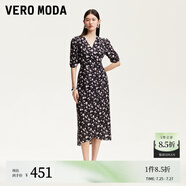 VEROMODA連衣裙2025夏季新款V領(lǐng)系帶復(fù)古碎花印花裙32527B021 黑色 XL