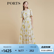 PORTS寶姿商場同款2022春夏新款女裝“絢爛夏花”印花連衣長裙 亞麻淺金印花 M (6)