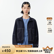 幻走（MOVEUP）2025春季新款.FUN系列羅紋撞色線純棉設計短款外套女 黑色 M