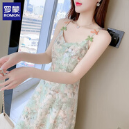 羅蒙（ROMON）碎花連衣裙子女裝夏裝2025年新款法式復(fù)古收腰顯瘦氣質(zhì)吊帶裙 淺綠色 S 85-100斤
