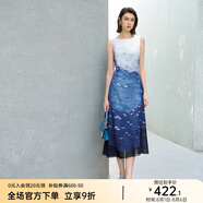 顏域撞色拼接夏季連衣裙女2025新款高級感獨特設計感過(guò)膝氣質(zhì)長(cháng)裙 藍花 M