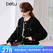 betu百圖女裝冬季新款短外套圓領(lǐng)復(fù)古時尚外套長袖短外套女2211T84 黑色 M