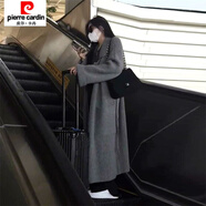 皮爾卡丹（pierre cardin）藍(lán)色翻領(lǐng)長(zhǎng)款毛衣大碼女裝微胖mm慵懶感寬松氣質(zhì)針織開衫外套 灰色 均碼 【80-120斤】