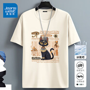 真維斯（Jeanswest）冰絲t恤男短袖夏季冰感運(yùn)動速干衣服青年男士絲光棉寬松大碼半袖 淺米色(埃及文化) XL (180) (不起球不掉色)