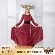 生活在左嬰兒棉系列連衣裙多色寬松顯瘦舒適夏秋新款長(zhǎng)裙女 胭脂紅 M