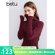 百圖betu女裝冬季新款毛衣高領(lǐng)保暖開叉設(shè)計(jì)舒適毛衣女2410T29 紅色 L